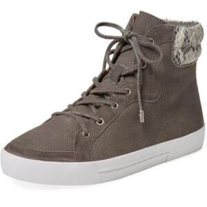 Joie Devon Snake-Trim Perforated Suede High-Top Sneakers Size 38 US 8